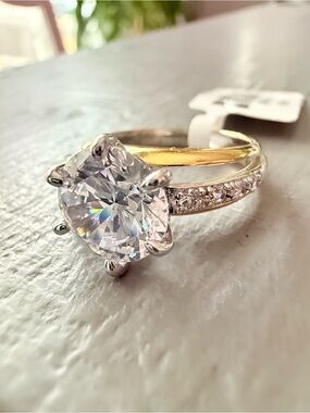 925 Sterling Silver PJM Two Tone 6.5 Ct Diamond Stimulant Ring NEW size 8